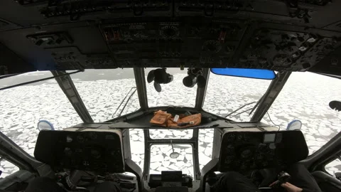View of the cabin of mi-8 helicopter. Russian helicopter flies over chunks of Stock Footage 143087902