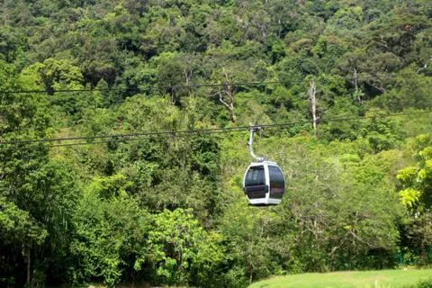 View of cable car cabin with background of trees Stock Photos