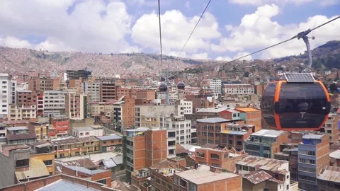 View From The Cable Car Cabin Moving Over The Big City Houses (La Paz, Bolivia) Video stock 171655774