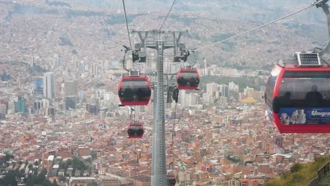 View From The Cable Car Cabin Moving Over The Large City (La Paz, Bolivia) Stock Footage 171655818