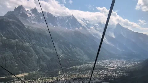 View from the cable car Flegere going down to Les Praz Stockbeeldmateriaal 342448721