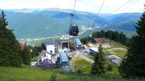 View of the cable car gondola base station in Sinaia at 1400m altitude Stock Footage 118817030