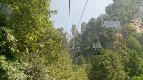 View From Cable Car Gondola in Forest Mountains in China Stock Footage 120537566
