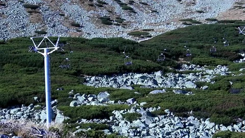 View of the cable car in the mountains in beautiful weather. Stock Footage 112611975