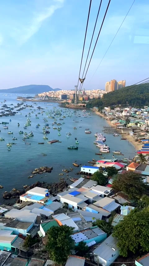 View from the cable car to Phu Quoc Island, Vietnam with scenic coastal views Stock Footage 306516077