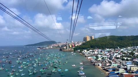 View from the cable car to Phu Quoc Island, Vietnam with scenic coastal views Stock Footage 306516507