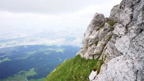 View from cable car in Pilatus mountain at Luzern. Switzerland. Swiss Alps Stock Footage 223022283