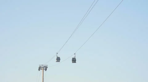 View of The Cable Car Public Transport. Cable Cars On Blue Sky Background. Stock Footage 62948694