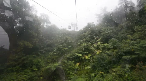 View from cable car for service tourism to mountains Stockbeeldmateriaal 64617522