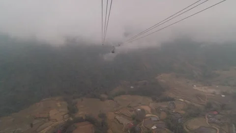 View From Cable Car Through Clouds at Fansipan, Sapa, Vietnam Stock Footage 328647358