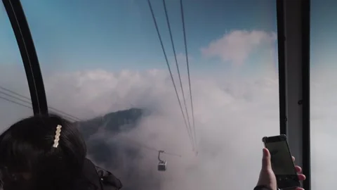 View From Cable Car Through Clouds at Fansipan, Sapa, Vietnam Stock Footage 328649255