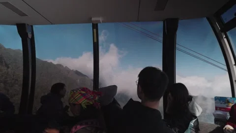 View From Cable Car Through Clouds at Fansipan, Sapa, Vietnam Stock Footage 328649262