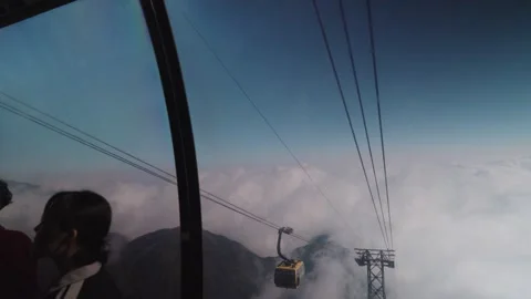 View From Cable Car Through Clouds at Fansipan, Sapa, Vietnam Stock Footage 328649294