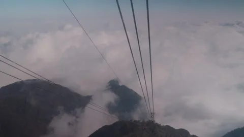 View From Cable Car Through Clouds at Fansipan, Sapa, Vietnam Stock Footage 328649339