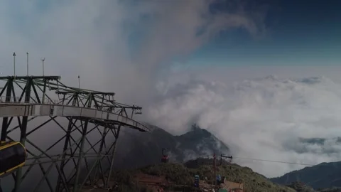 View From Cable Car Through Clouds at Fansipan, Sapa, Vietnam Stock Footage 328649422