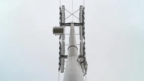 View of the cable car tower from below. Climbing a mountain on a funicular. Ski Stock Photos