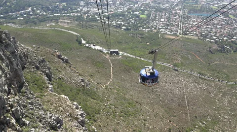 View of cable cars crossing, Table Mountain Stock Footage 39296468