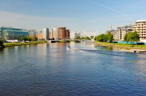 View of the cable-stayed bridge (Lazarevsky bridge) in Saint-Petersburg, Russ Stock Photos