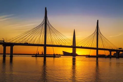 View of the cable-stayed bridge of the western high-speed diameter Stock Photos