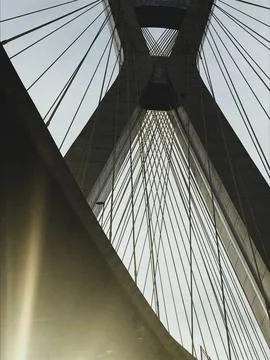 View of the cables of the architectural bridge Stock Photos