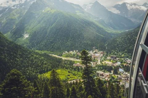 View from cableway cabin in the mountains Stock Photos