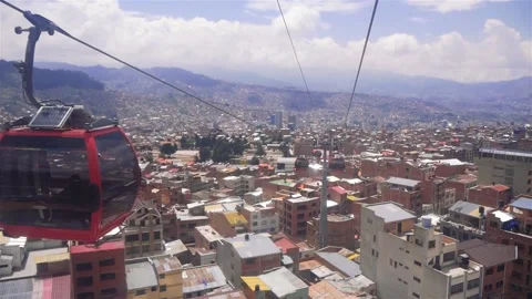 View From The Cableway Cabin Moving Over The Big City Houses (La Paz, Bolivia) Stock Footage 171655804