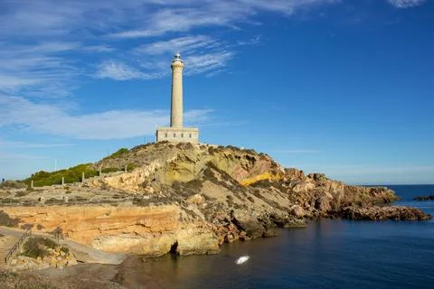View of Cabo de Palos lighthouse near Mar Menor Spain Stock Photos
