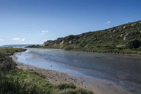 View of the Cachon River estuary flowing into the Atlantic Ocean Stock Photos