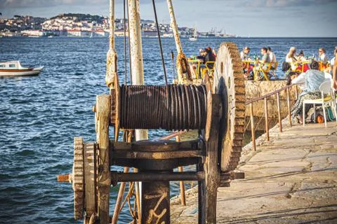 The view from Cacilhas  "Cais do Ginjal", to Lisbon, on the river Tagus, Port Stock-Fotos