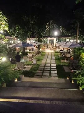 View of cafe at night Foto stock