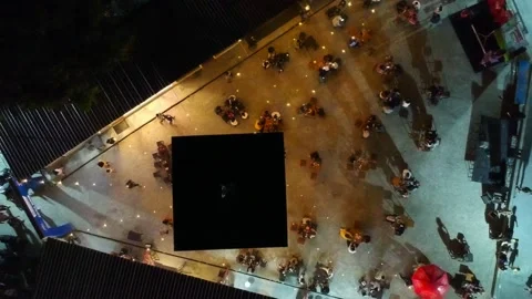 View cafe at night using drones Video stock 235480374