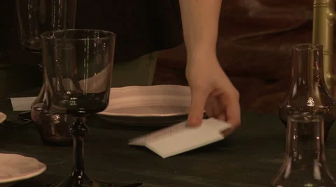 View of cafe worker laid greeting cards on table Stock Footage 42610646