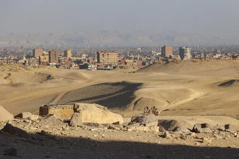 View of Cairo from the Giza pyramid complex Stock Photos