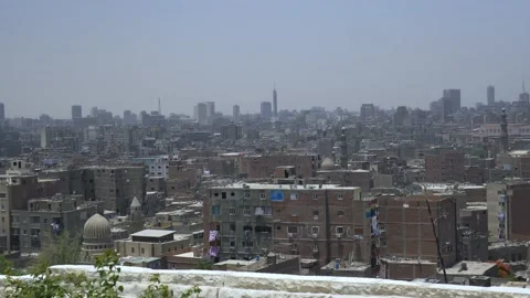 View Of Cairo Skyline From Al Azhar Park In Cairo, Egypt Stock Footage 157950838
