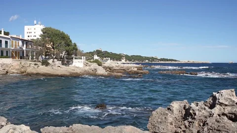 View of Cala Ratjada coast, Majorca Spain Mediterranean Sea Stock Footage 100682037