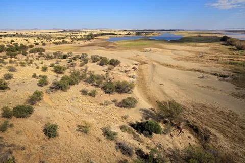 View of the Caledon river during the dry season, South Africa Stock Photos