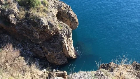 View of the calm sea from the cliffs Stock Footage 123589265