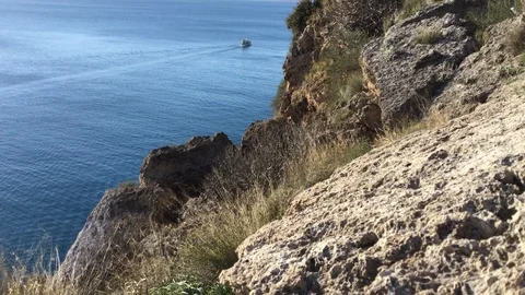 View of the calm sea from the cliffs Stock Footage 123590035