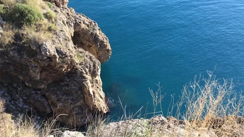 View of the calm sea from the cliffs Stock Footage 123590176