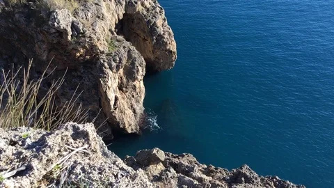 View of the calm sea from the cliffs Stock Footage 123592134