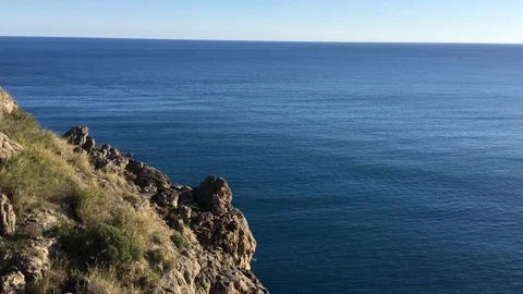 View of the calm sea from the cliffs Stock Footage 123594273