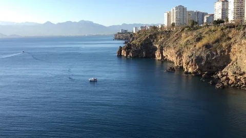 View of the calm sea from the cliffs Stock Footage 123597163
