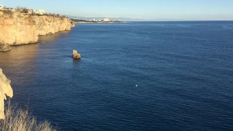 View of the calm sea from the cliffs Stock Footage 123597576