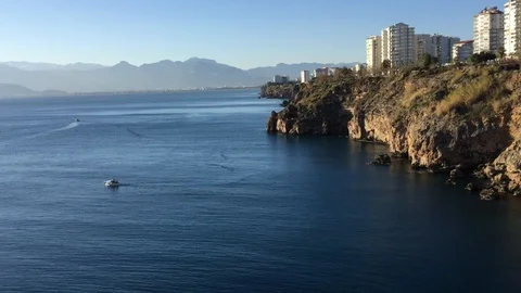 View of the calm sea from the cliffs Stock Footage 123598111