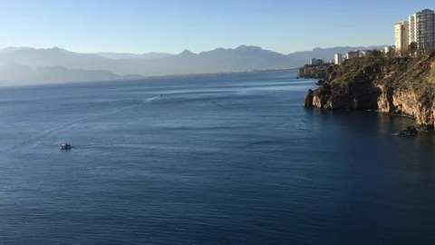View of the calm sea from the cliffs Stock Footage 123598294