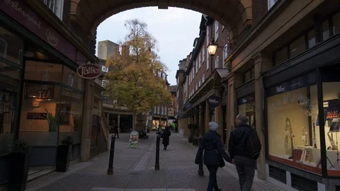 View of a calm shopping lane in Cambridge Stock Footage 101200077