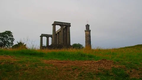 View of Calton hill monuments Stock Footage 79729441
