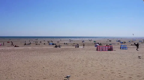 View of Camber Sands Beach - British Coast - Sand Dune Stock Footage 25891386