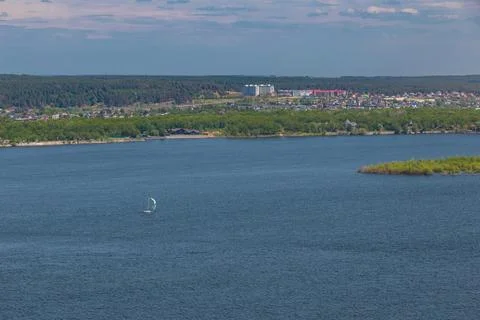 View from Camel Mountain on the Volga river, Volzhskiy citi and yacht, Zhig.. Stock Photos