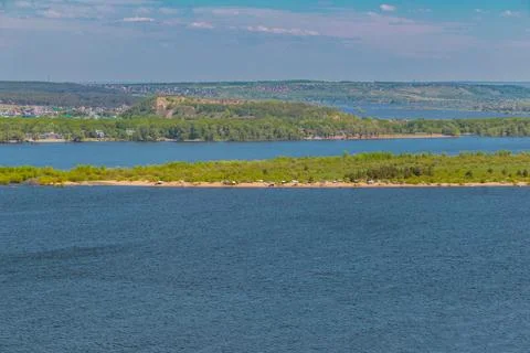 View from Camel Mountain on the Volga River, Zhiguli rocks, Samarskaya Luka.. Stock Photos